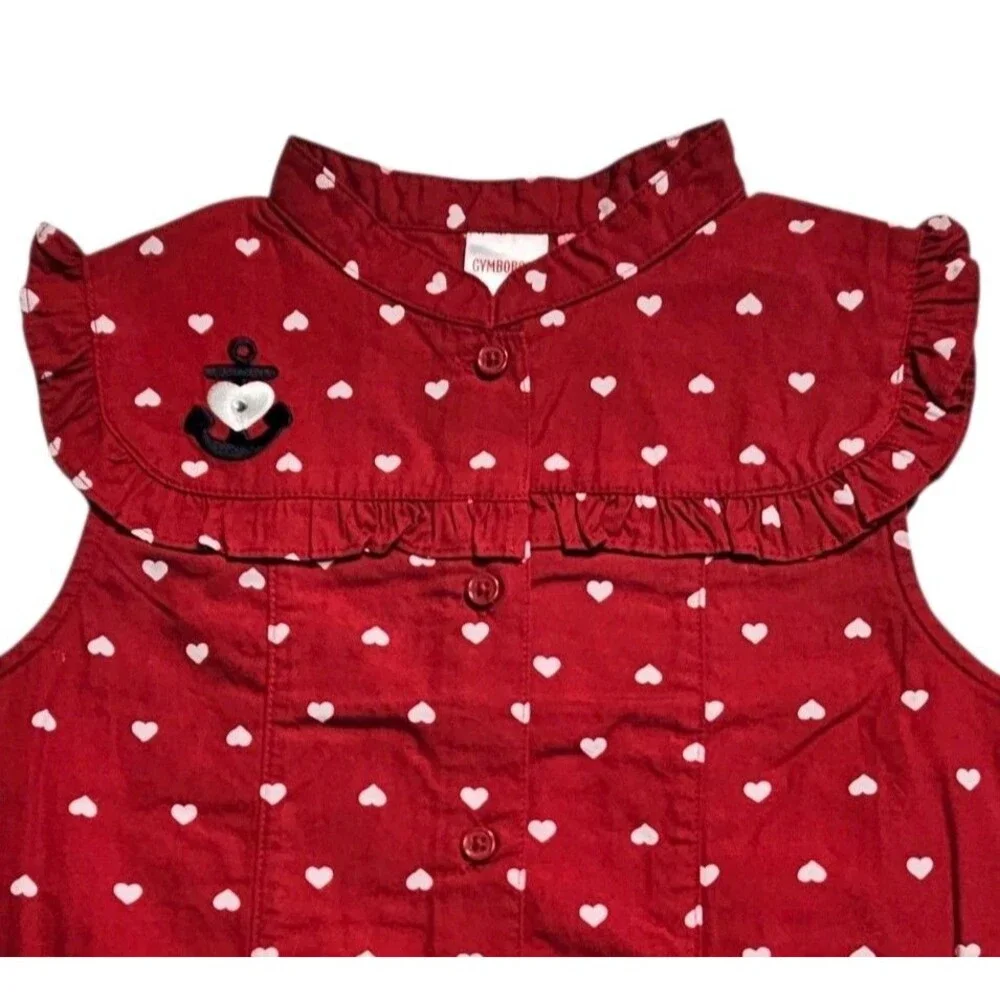 Vintage Gymboree Top Girls Size 5 Red Heart Bon Voyage Sleeveless Poplin NWT